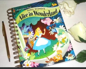 2026 - 2027 12 Month Academic Calendar  Little Golden Book Disney Alice In Wonderland Planner /Journal Original Book Pages Included Upcycled