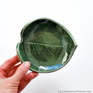 Green Leaf Bowl - Ceramic, Pottery - Jewelry Dish, Ring Dish, Key Holder, Soap Dish - Gifts for Plant Lovers