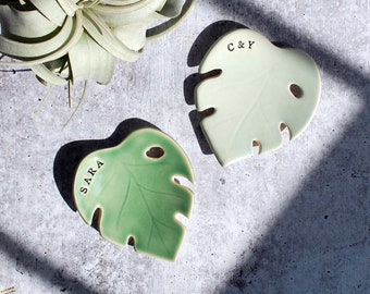 Personalized Monstera Leaf Ring Dish, Ceramic, Custom, Jewelry Storage, Lauren Sumner Pottery