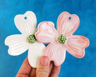 Dogwood Flower Ornament, Pink Dogwood, White Dogwood, Ceramic, Pottery, Porcelain, NC Ornament, VA Ornament