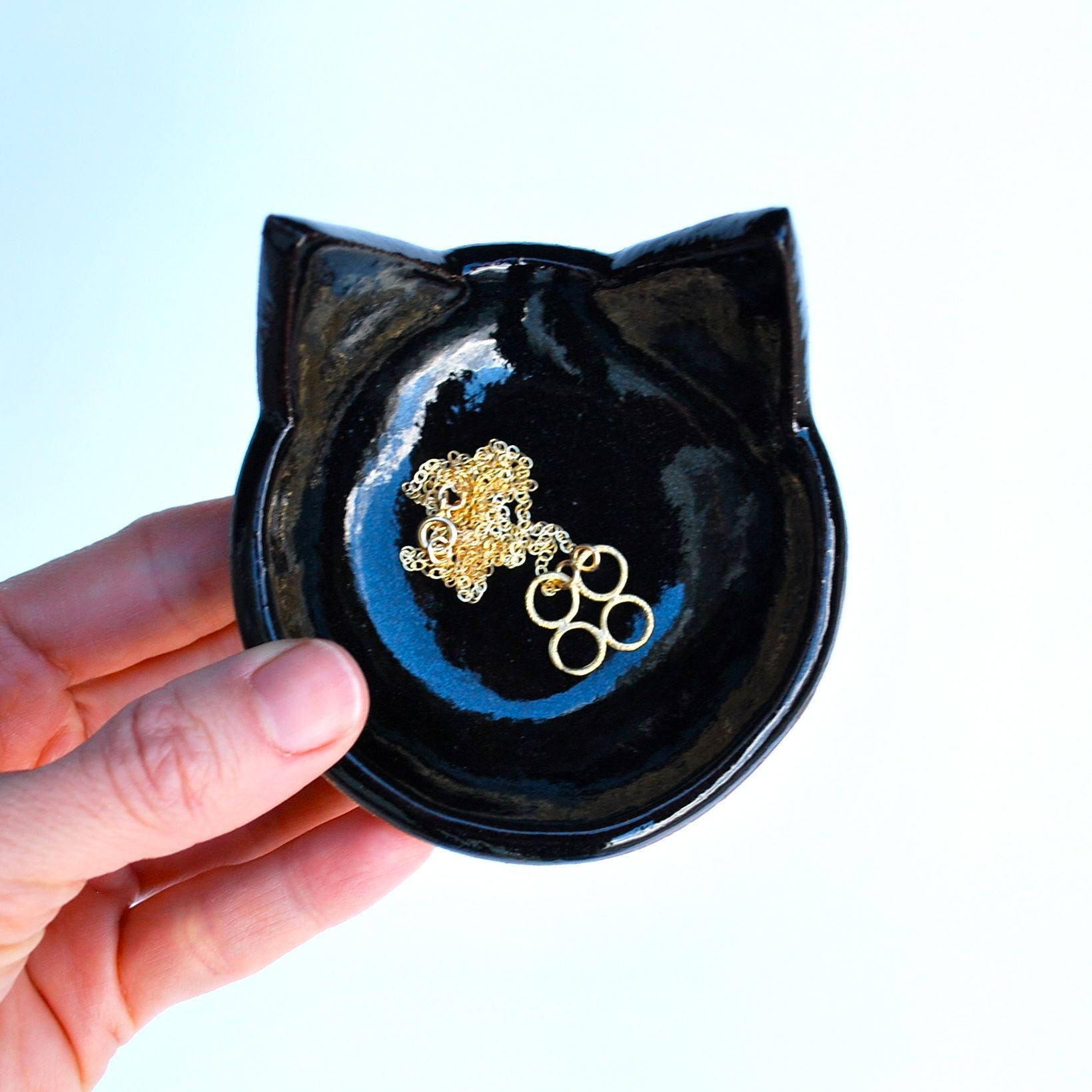 Black Cat Ring Dish Ceramic Pottery Tea Bag Rest Etsy