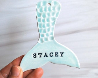 Mermaid Tail Ornament - Ceramic, Personalized, Custom, Pottery -  Kid, Child, Baby Ornament