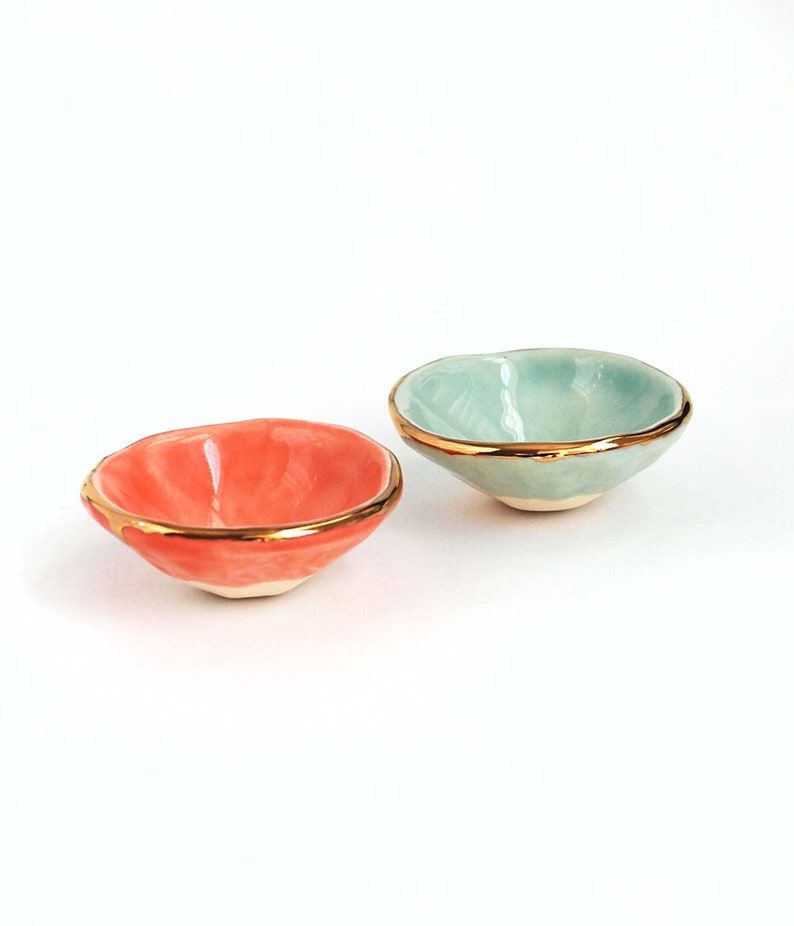 Colorful Gold Ring Dish, Gold Luster Edge, Jewelry Dish, Engagement Gift, Ceramic Ring Bowl, Green, Blue Lauren Sumner Pottery image 3
