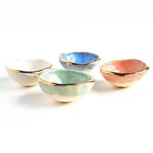 Colorful Gold Ring Dish, Gold Luster Edge, Jewelry Dish, Engagement Gift, Ceramic Ring Bowl, Green, Blue Lauren Sumner Pottery image 1