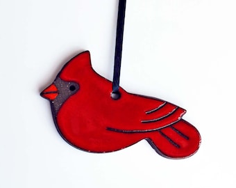 Cardinal Ornament, Red Bird, Ceramic, Pottery, NC Ornament