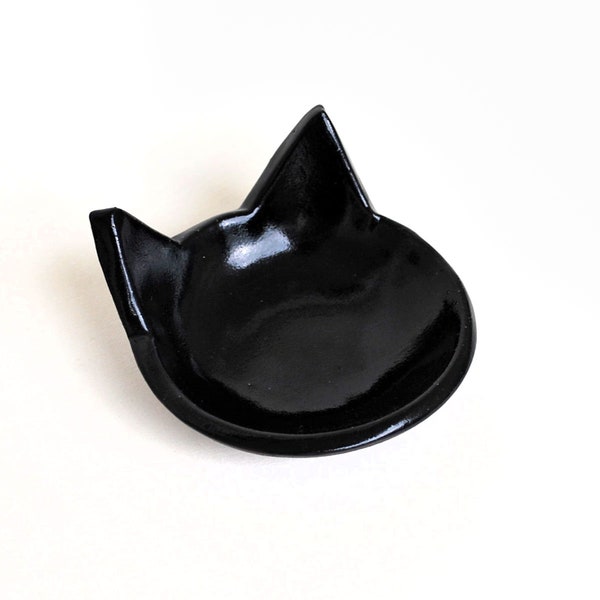 Black Cat Ring Dish, Jewelry Dish, Cat Ring Holder - Ceramic, Pottery - Tea Bag Rest, Cat Dish, Ceramic Cat Bowl - Gifts for Pet Lovers