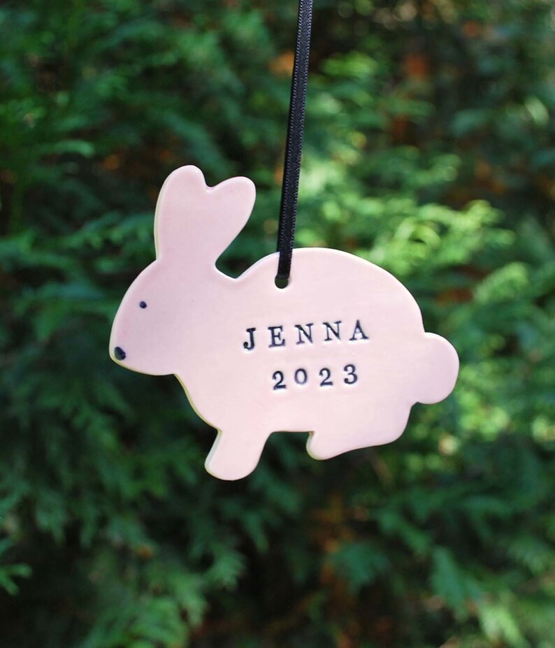 Bunny Ornament Ceramic, Personalized, Custom, Pottery Kid, Child, Baby Ornament image 2