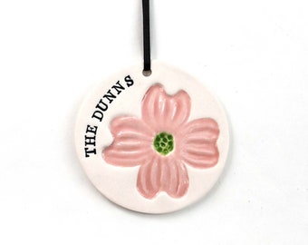 Dogwood Flower Ornament, 2023, Personalized, Ceramic, Pottery, Porcelain - Pink Dogwood, Christmas Tree Ornament - Lauren Sumner Pottery