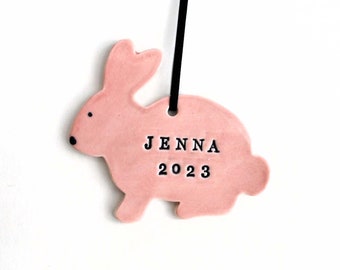 Bunny Ornament - Ceramic, Personalized, Custom, Pottery -  Kid, Child, Baby Ornament