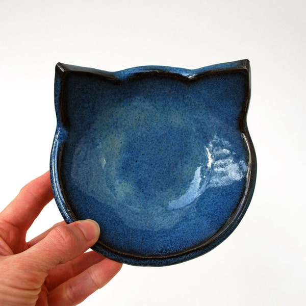 Blue Cat Bowl, Ceramic, Pottery - Handmade, Cat Food Bowl, Candy Dish, Jewelry Dish, Spoon Rest