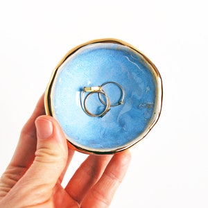 Colorful Gold Ring Dish, Gold Luster Edge, Jewelry Dish, Engagement Gift, Ceramic Ring Bowl, Green, Blue Lauren Sumner Pottery image 10