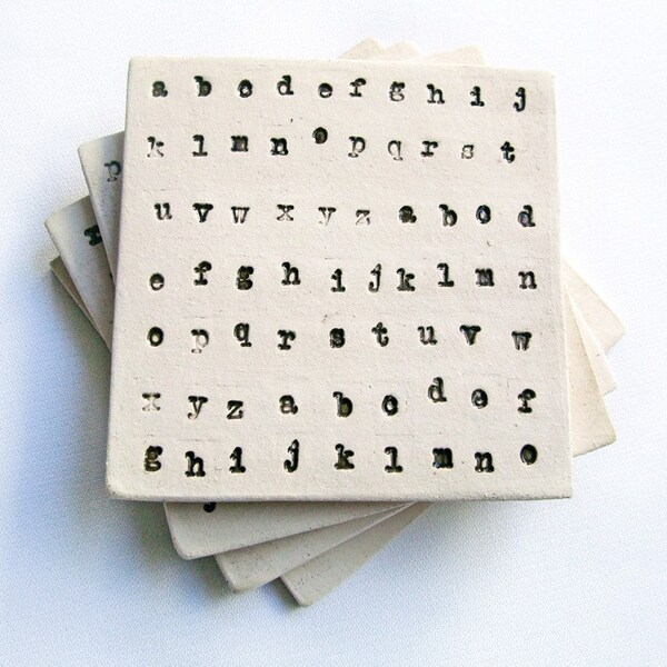 Alphabet Coasters, Ceramic, Black and Cream (Set of 4) by artlauren