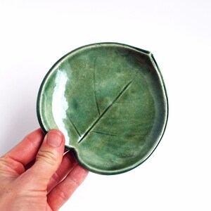 Green Leaf Bowl Ceramic, Pottery Jewelry Dish, Ring Dish, Key Holder, Soap Dish Gifts for Plant Lovers image 4