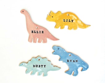 Dinosaur Ornament - T-Rex, Stegosaurus, Triceratops, Brachiosaurus - Ceramic, Personalized, Custom, Pottery -  Kid, Child, Baby Ornament