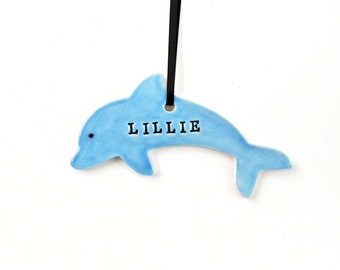 Dolphin Ornament - Ceramic, Personalized, Custom, Pottery -  Kid, Child, Baby Ornament