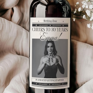 Newspaper Birthday Wine Label,Birthday Gifte Custom ,Custom Photo Wine Label Birthday Wine Label Editable,Custom Champagne Label Birthday