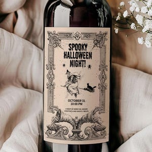 Vintage Halloween Wine Bottle Label,Scary Alcohol Bottle Label,Skeleton Wine Bottle Label,Potion Apothecary Labels,Digital Halloween Label