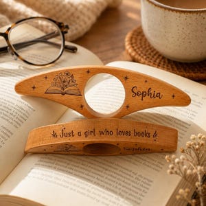 Personalized Wood Book Page Holder, Custom Name Wooden Thumb Holder, Just a Girl Who Loves Books, Book Lover Gift, Birthday Gift for Her