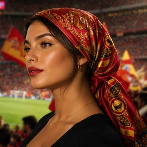 Spain Soccer Silk Bandana, Football Fan Head Scarf, Red Gold Fan Accessory, Match Day Style, Soccer Lover Gift, Football Supporter
