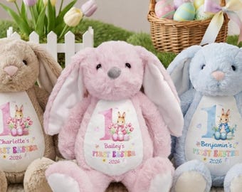 Personalized Baby Bunny Plush, My First Easter Gift, Custom Name Stuffed Animal, Soft Nursery Keepsake for Newborn, Personalized Soft Bunny