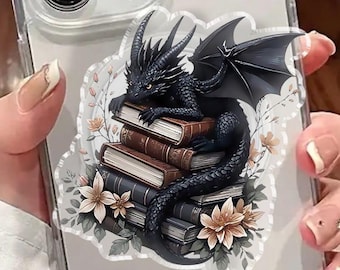 Black Baby Dragon Book MagSafe Phone Grip,  Magnetic Phone Grip Holder, Acrylic Phone Holder,  Book Lovers Gift, Aesthetic Gifts For Reader