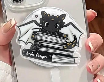 Spooky Bookish and Black Dragon Phone Grip, Halloween MagSafe Grip, Cute Acrylic Phone Holder, Fall BookStore Accessory, Gift for Book Lover