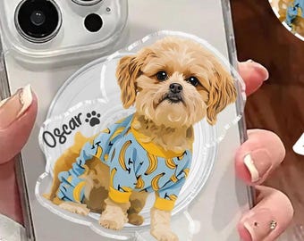 Personalized Dog or Cat Cute Design Phone Grip Holder, Custom WaterColor Photo MagSafe Phone Grip, Funny Pet Grip, Unique Gift for Pet Lover