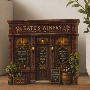 Personalized Winery 2D Flat Wooden Sign, Custom Name Vintage Wine Shop Decor, Vineyard Shelf Display, Wine Lover Gift, Home Bar Decor