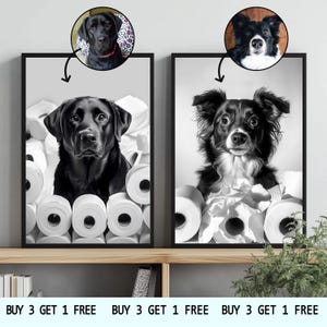 Custom Pet Portrait Photo, Funny Bathroom Art, Dog Wall Art, Dog in Toilet, Personalized Pet Lover Gift, Custom Black and white Pet Art