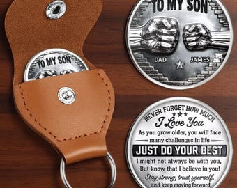 To My Son I Believe In You Personalized Pocket Hug, Keepsake Pocket Hug, Leather Keychain Gift for Son, Father to Son Gift,Custom Pocket Hug