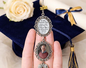 Custom Graduation Tassel Photo Charm, On Graduation Day Memorial Charm with Angel Wings, Hat Topper Tassel, Graduation Gifts, Class of 2026