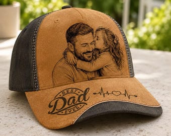 Best Dad Ever Personalized Leather Patch Hat, Custom Photo Dad Cap, Father’s Day Gift for Dad, Engraved Classic Baseball Hat