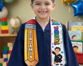 Preschool Kindergarten Personalized Graduation Stole, Custom Pre-K Grad Gift, Class Of 2026 Kid Sash, Little Graduate Daughter Son Gift