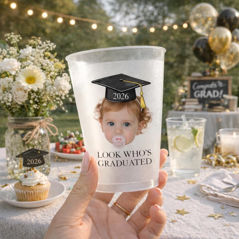 Custom Childhood Photo Graduation Frosted Cup, Class of 2026 Graduation Gift, Graduation Drinkware, Senior Night Cup, Party Favor Cup image 4