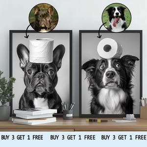 Custom Pet Portrait Photo, Funny Bathroom Art, Dog Wall Art, Dog in Toilet, Personalized Pet Lover Gift, Custom Black and white Pet Art