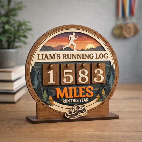 Personalized Running Miles Tracker Sign,Running Log,Marathon Training Runner Gift,Miles Run This Year Counter, Yearly Mileage, Fitness Decor