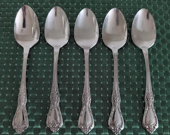 Juego de 5 cucharillas de té Oneida KENNET SQUARE Distinction Deluxe de acero inoxidable vintage