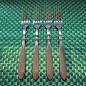 Cambridge TOWNHOUSE Dinner Forks Set Lot of 4 SATIN Stainless Bistro Style VTG