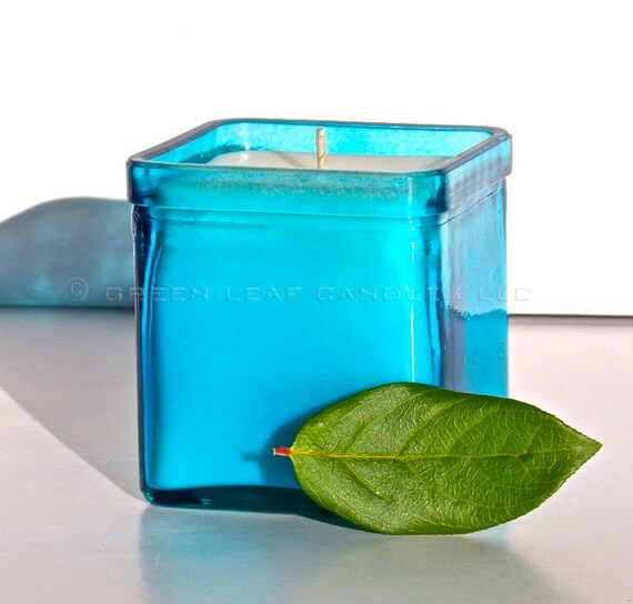 Recycled Glass Soy Container Candle Modern Aqua Blue Etsy