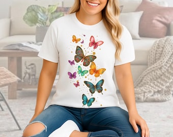 Butterfly Graphic T-Shirt: Colorful Boho Cotton Tee