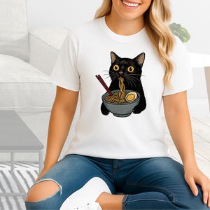 Lustiges Katzen-T-Shirt - Urige Cartoon-Katze mit Schüssel-Design, perfekt für Katzenliebhaber, schrullige Geschenkidee, Freizeitkleidung für Tierbesitzer, Humor-T-Shirt