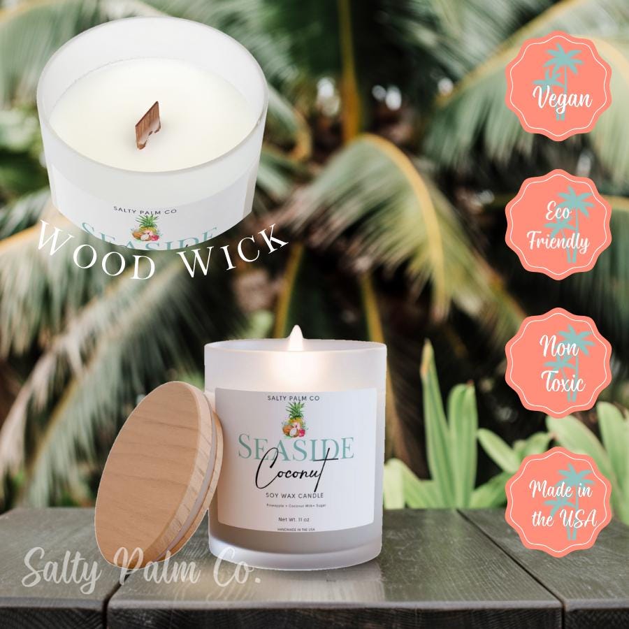 Seaside Coconut Candle: Tropical Soy Wax Candle, Beach Home Decor - Etsy
