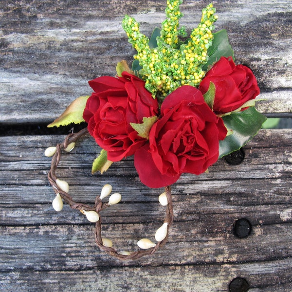 HaIr flowers clip  RED  Roses  in the heart, romantic wedding. bridals.St, valentin day