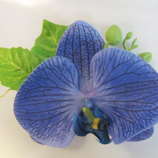 Hawaiian BLUE AQUA Orchid  hair flower clip 4 inches