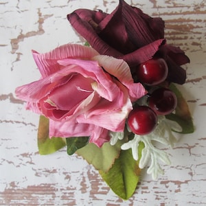 hair flowers  clip Burgundy and dusty pink  Roses ,WEDDINGS