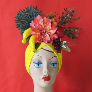 YELLOW TURBAN  fruits Carmen Miranda style