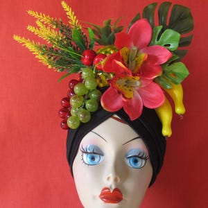 BLACK TURBAN Tropical Fruits Carmen Miranda style adult and children sizes