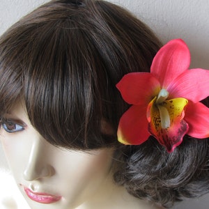 Hawaiian  LIGHT RED ORCHID hair flower clip - weddings-