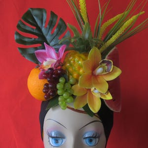 HEAD WRAP Tropical Fruits   BLACK  Carmen Miranda ,photo session, carnival,tropical piece