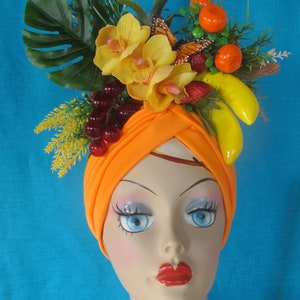 Tropical Fruits ORANGE TURBAN Carmen Miranda Style - Etsy